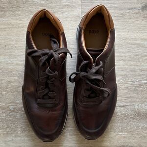 BOSS Men's Dark Brown Leather Sneakers